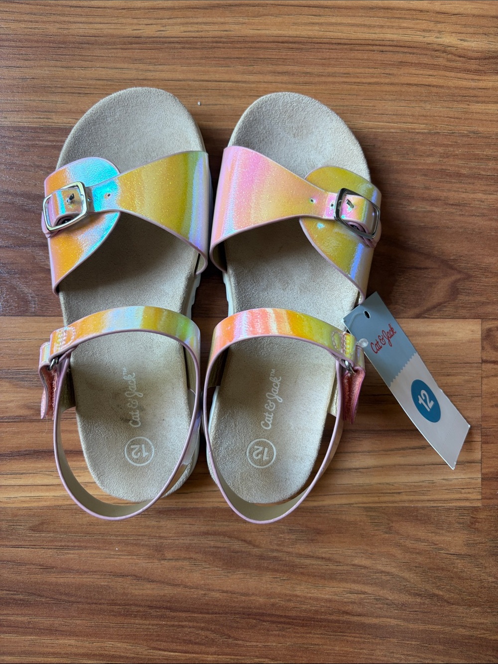 Cat & Jack Kids' Iridescent Rainbow Strap Sandals - Pink/Yellow